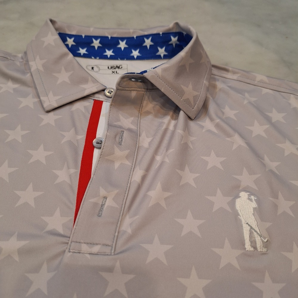 USAG Golf Polo Mens XL Stars Patriotic Performance Shirt SS US Open American
